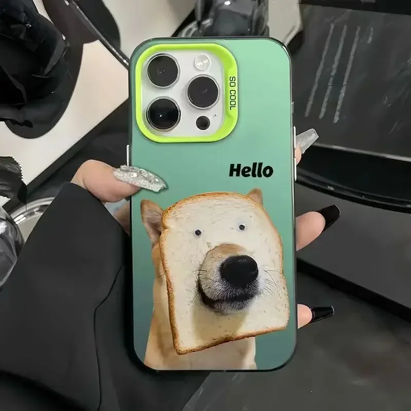 Cute Meme Bread Dog Hard Case for iPhone 15 16 14 Plus 11 12 13 Pro Max XR Trendy Design Shockproof Matte Cover for Kids Girls