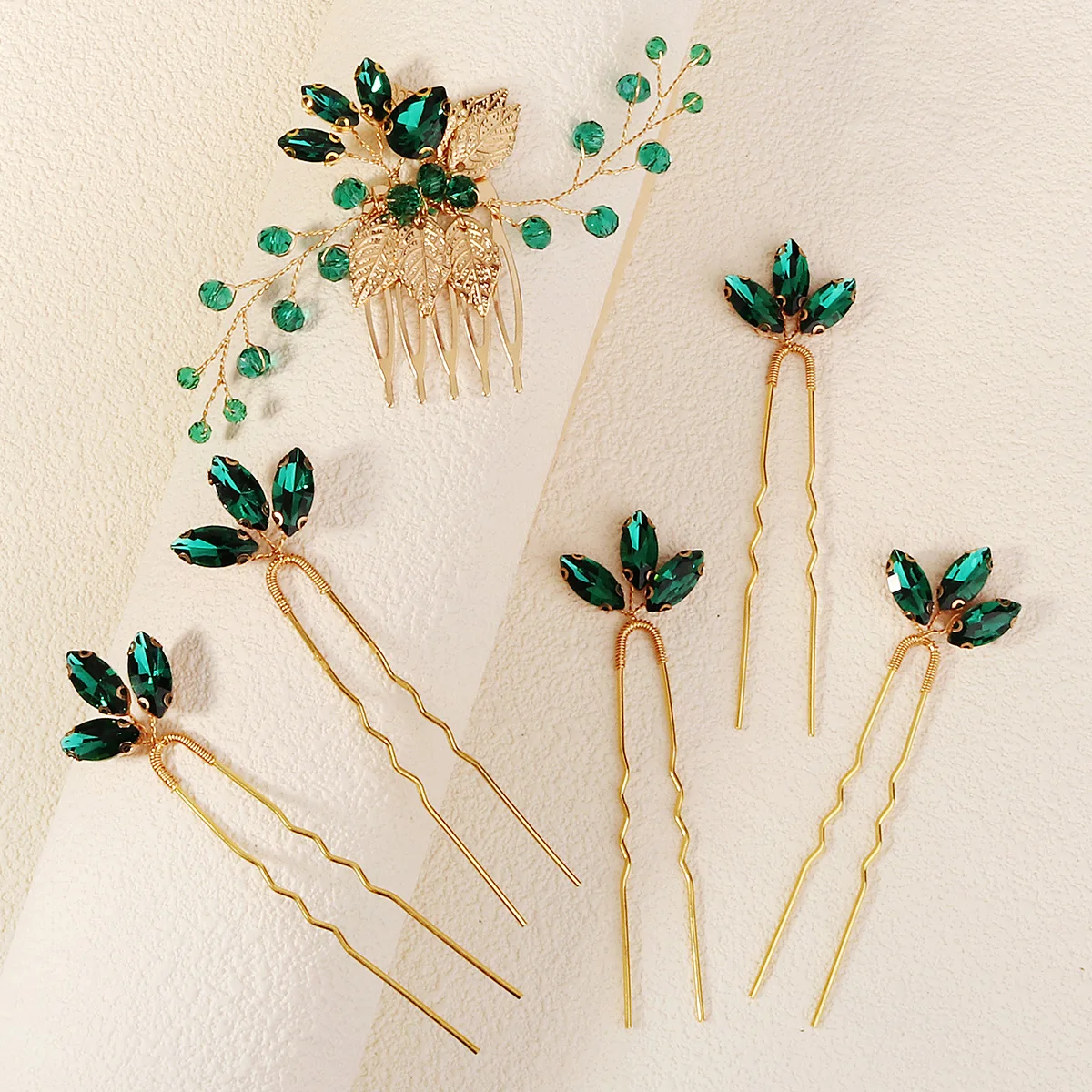 Fashion Green Hair Comb & Pin Set Rhinestone Crystal Hair Clip Headpiece Bride Wedding Jewelry Accessories Bridesmaid Gift image 4