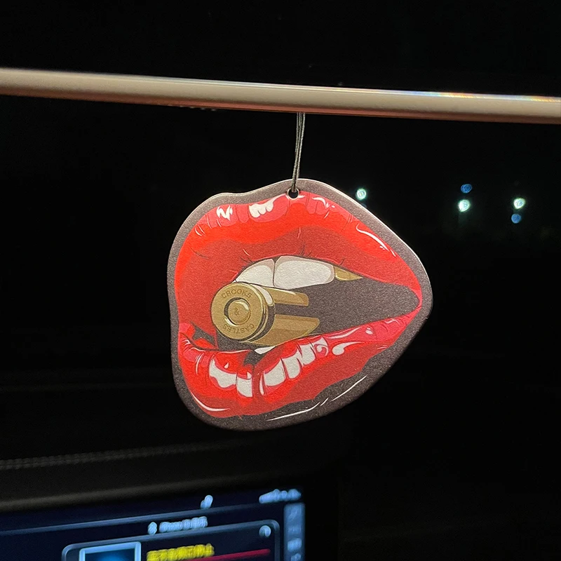 Red lips biting bullets funny and interesting car perfume aromatherapy fragrance tablets air freshener rearview mirror pendant