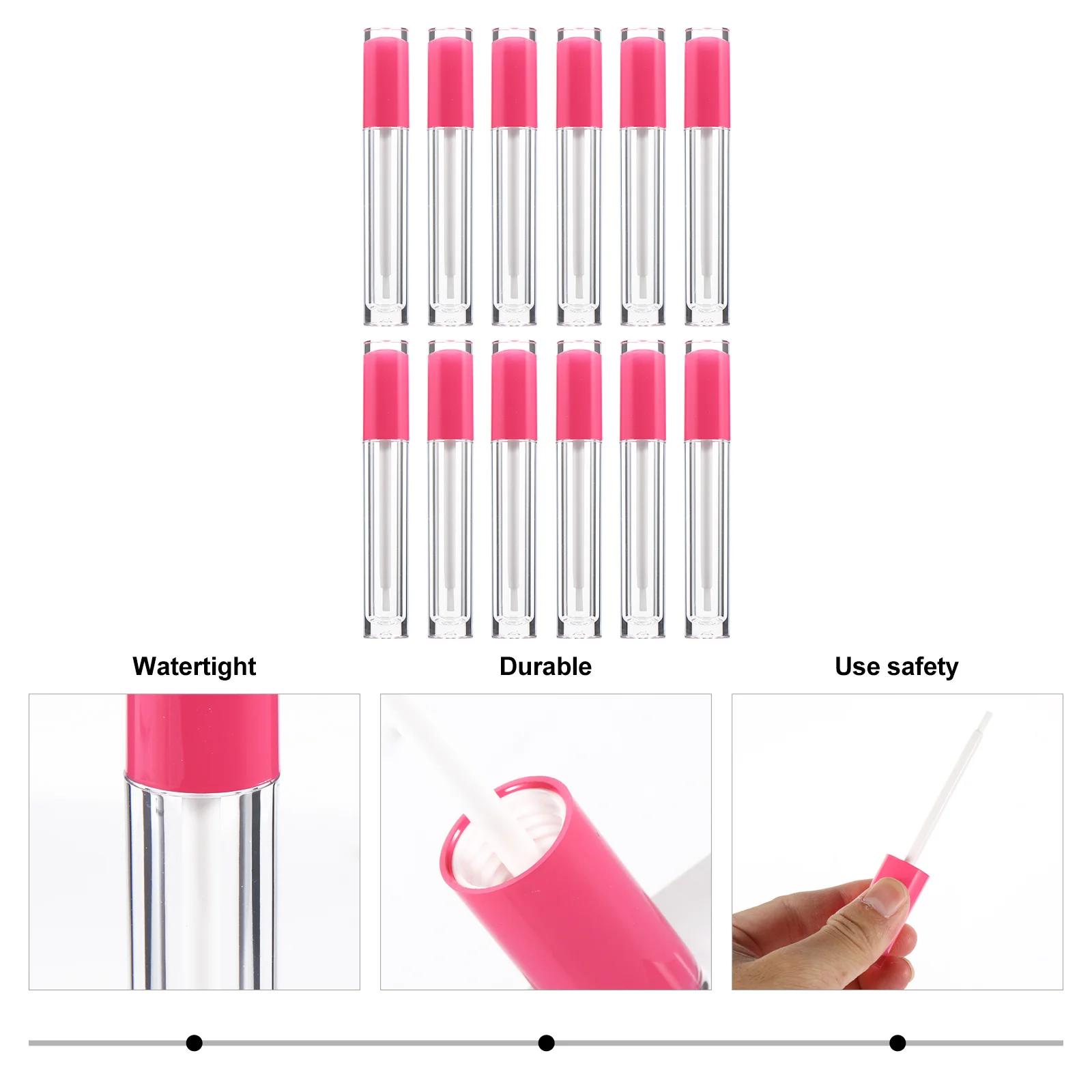 12 Stück Lipgloss-Behälter, leer, rosa, 5 ml Tuben, nachfüllbare Flaschen, Gummistopfen, DIY Lippenbalsam, nachfüllbare Flaschen