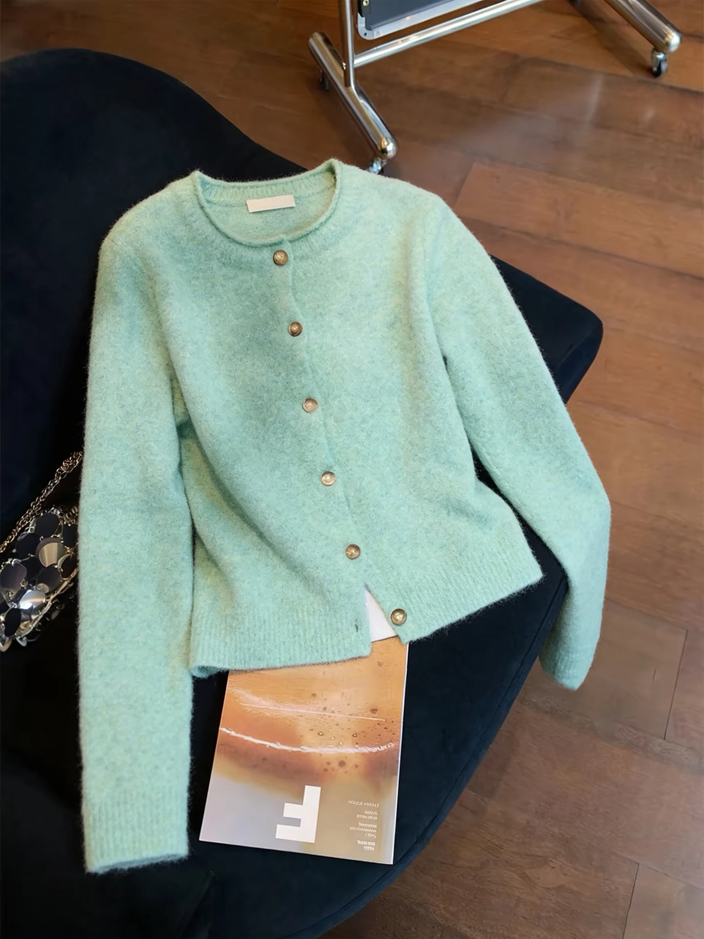 

Мягкий мятный круглый кардиган с манжетами Ne све, открытый кардиган, вязаный свитер, женский весенне-осенний повседневный теплый свитер с длинными свемами