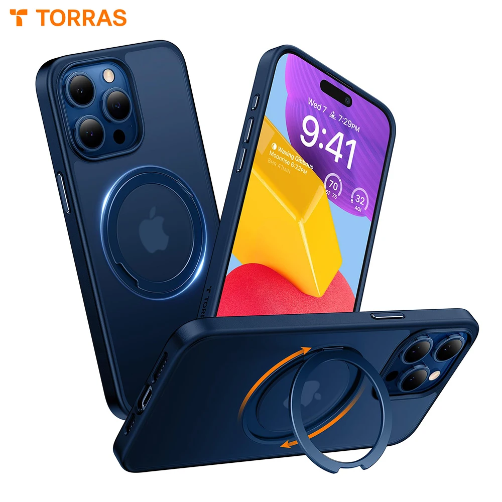 TORRAS 360° Rotating Magnetic Ring for iPhone 15 Pro Max 15 14 Pro Case, MagSafe Compatible with Ring Mount Shockproof