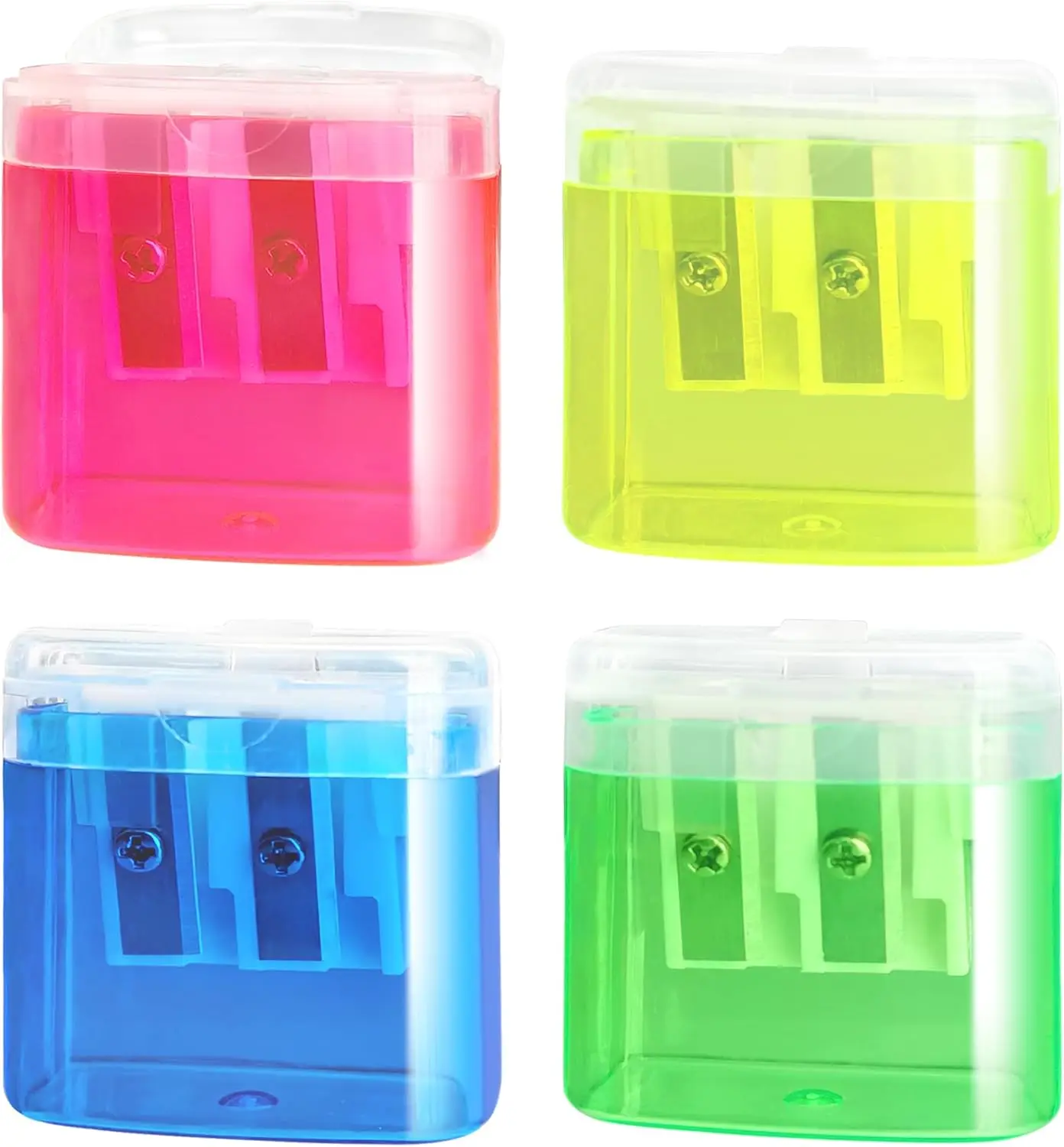 

Набор из 4 многоцветных ручных точилок для карандашей с двумя отверстиями и крышкой, для мелков, карандашей для губ и многого другого