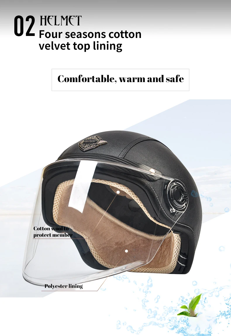 Ad Retro Motorrad helme mit Harley Visier Leder helm für Mann Elektromotor rad Vintage geschützte Motors icherheits kappe – Detail 6