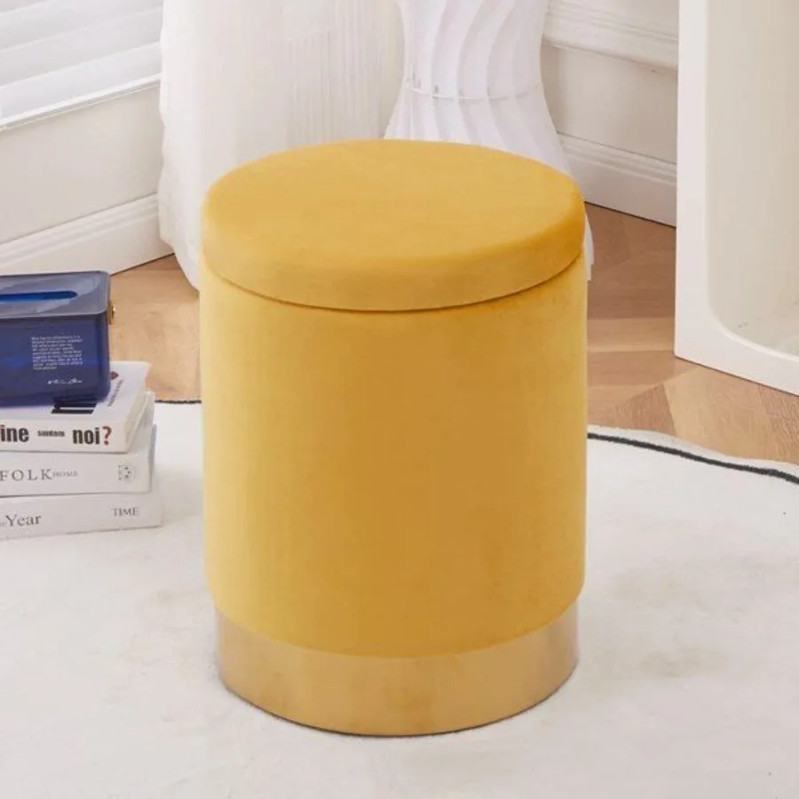 

Velvet 23Qt Storage man Multipurpose Footrest Stool with Metal Base Modern Round Vanity Stool Chair man Foot Stools Support 300