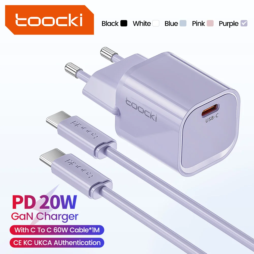 Toocki 20W typ C GaN ładowarka PD QC 3.0 szybkie ładowanie USB typu C do iPhone 15 14 13 12 11 Pro Max iPad ładowanie