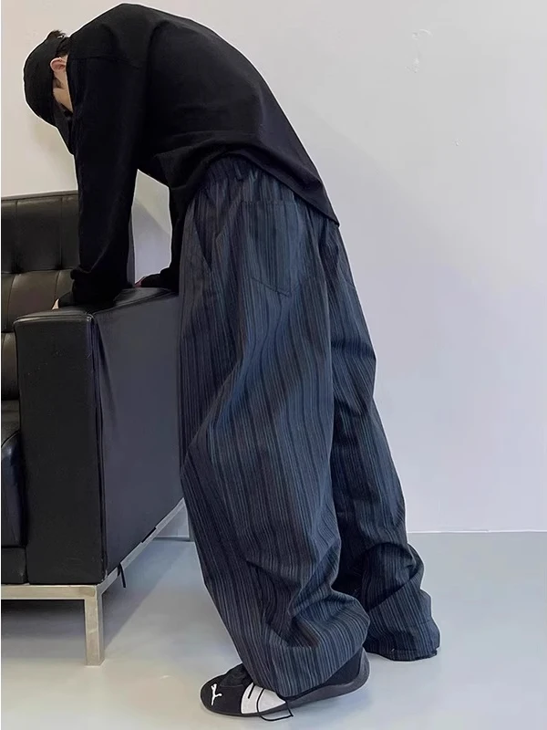 

Loose Casual Wide Leg Pants Vintage Vertical Stripes Men Women Summer Comfortable Trousers Straight Cut Youth Active Sle