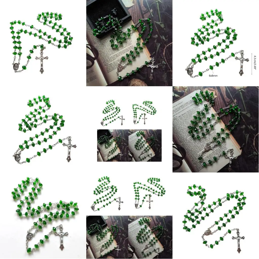  Green Stones Christian Necklace Church Jewelry Sweater Chain Church Jewelry