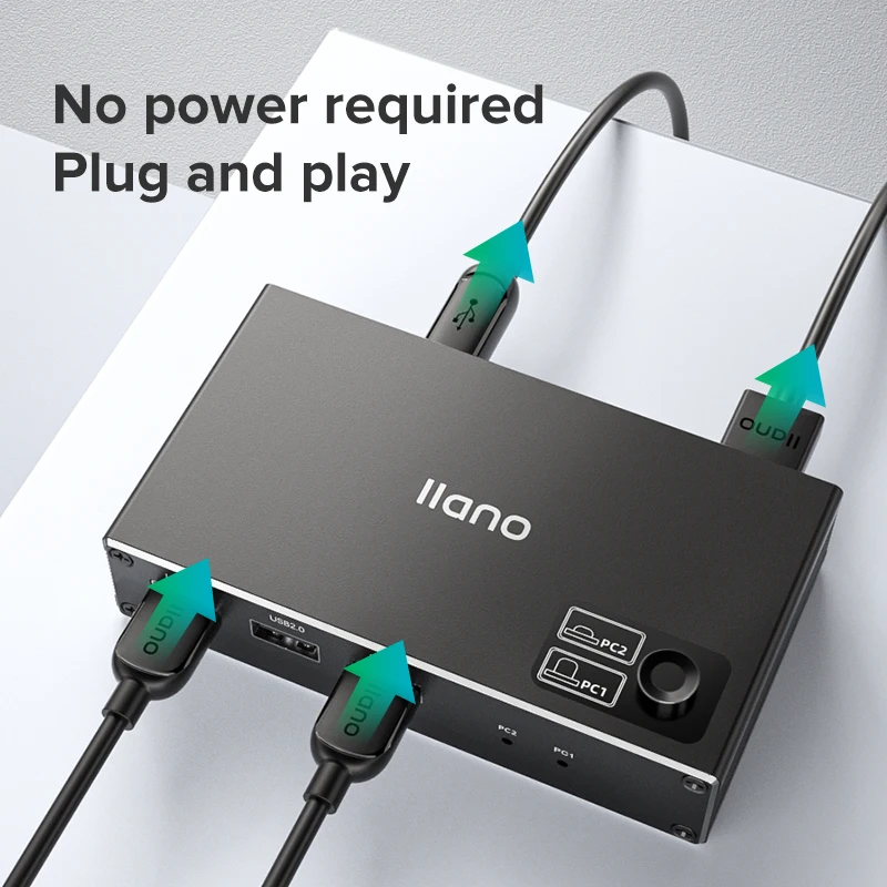 Llano HDMI 2.0 KVM 스플리터 화면 디스플레이 스위처, 2 in 1 출력 스위치, USB 어댑터 변환, 40K, 60Hz