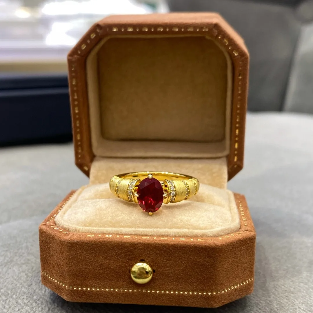 LabGrown Pigeon Blood Ruby 1.5CT Oval Cut S925 Sterling Silver Fine Ring Engagement Wedding Daily Luxury Jewelry For Women