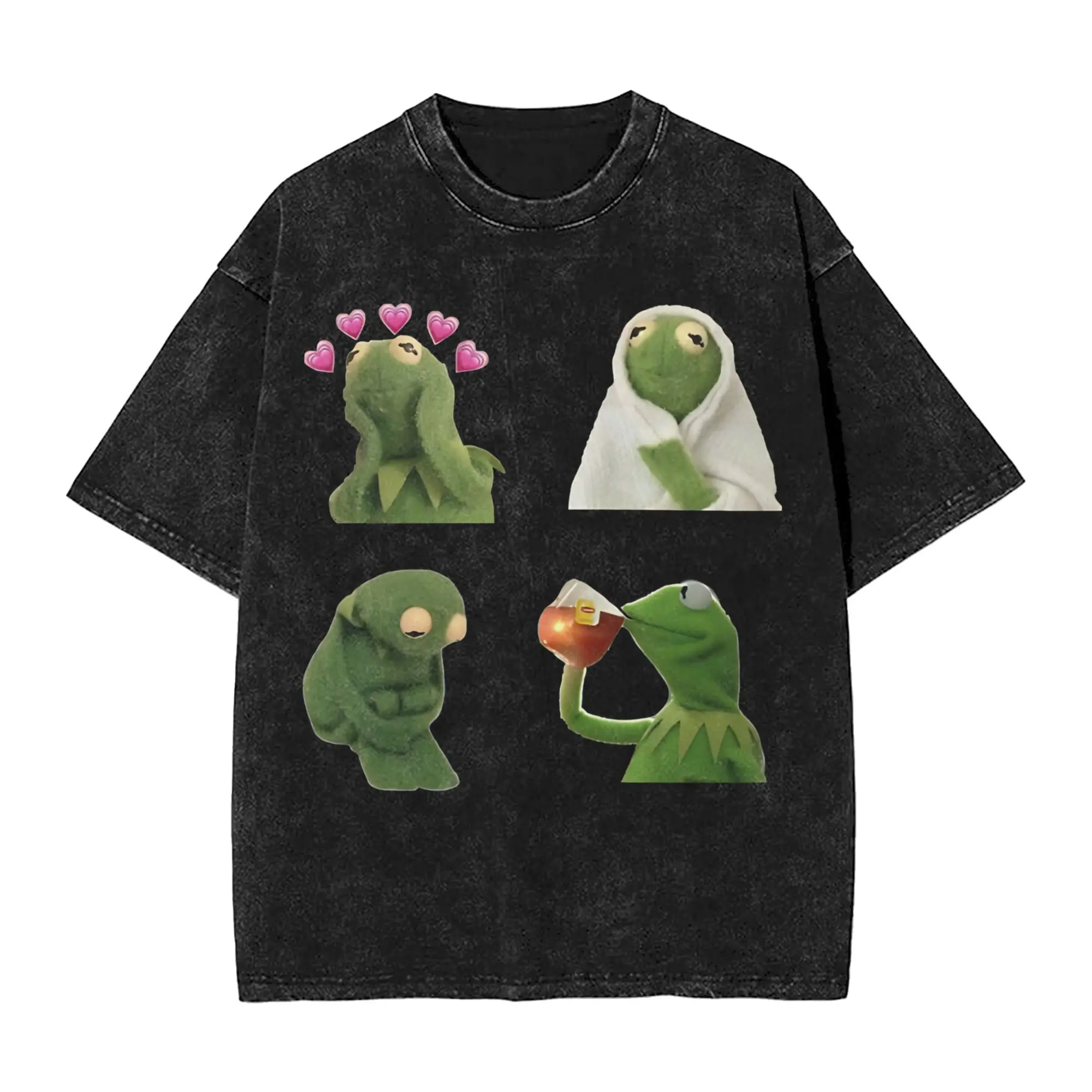 Kermits the Frog Washed T Shirts Streetwear Hip Hop Fashion T-Shirts  Tee Shirt for Men Women Cotton Oversize
