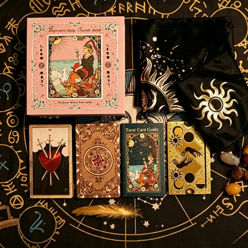 12-7cm-classic-tarot-cards-with-pink-box-pvc-waterproof-durable-divination-board-games-tarot-cards-with-guide-book