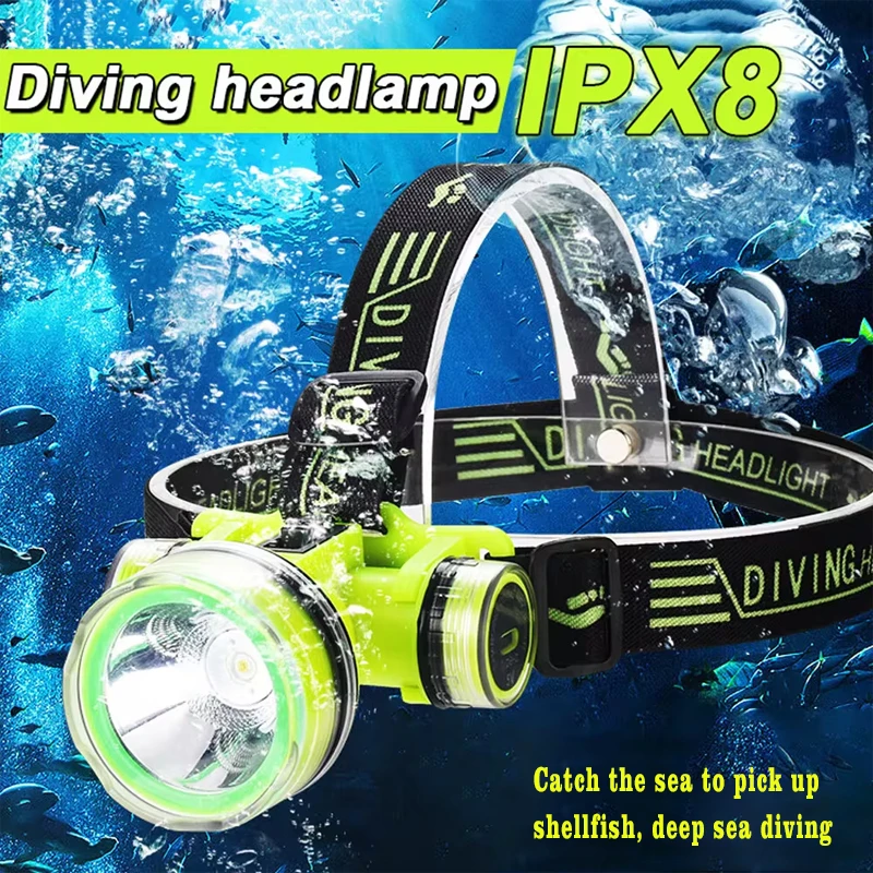 

IPX8 Waterproof LED Diving Headlamp Rechargeable with Built-in Battery Diving Headlight 2 Modes Super Bright Diving Head Torch