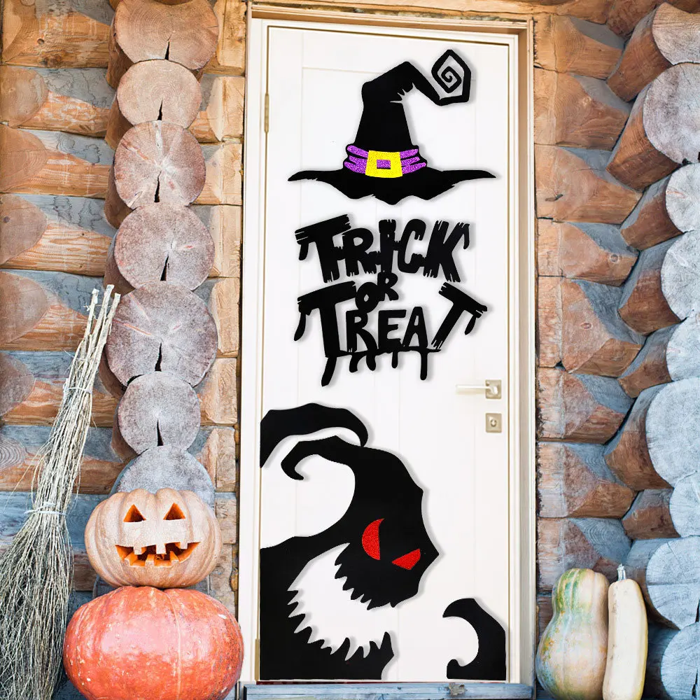 Autocollants de porte de chambre d'halloween, décor de fenêtre, squelette main citrouille, autocollants de fenêtre, fantôme diable, chapeau de sorcière, cadeau de décoration, DIY bricolage