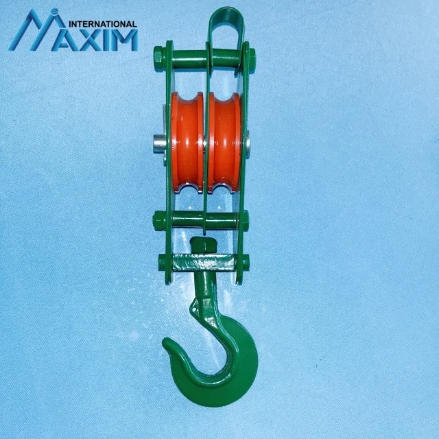 Heavy Duty Alloy Steel Double Sheave Hook Type Wire Rope Lifting Pulley Block