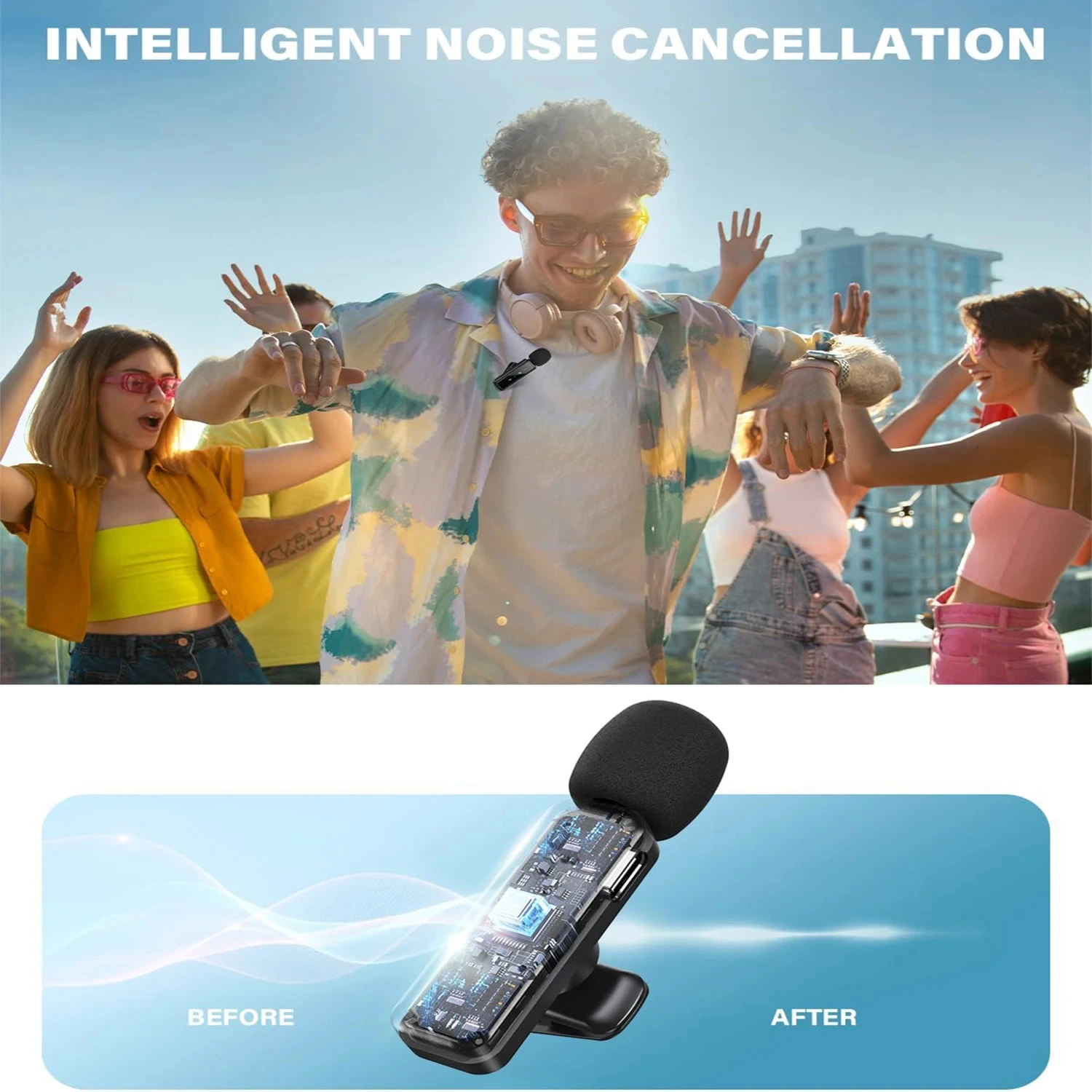 Lavalier Wireless Microphone 80mAh Rechargeable Battery Clip-On Podcast Mic for Streaming Vlogging Voice Recording Plug & Play