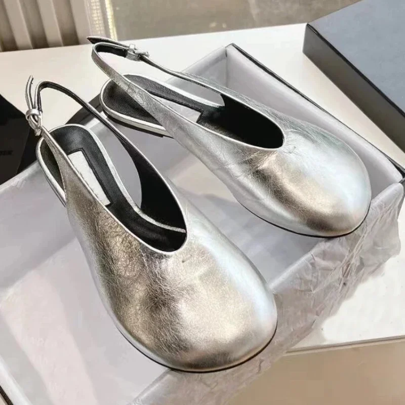 Round Toe Flat Mary Jane Shoes Women Comfort Leisure Sandals Women Gold Silver Fashion Designer Brand Mules Shoes Ballet Shoes