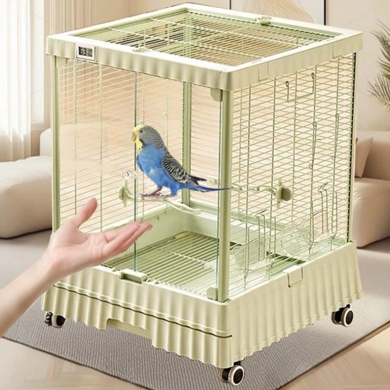 

Large Acrylic Parrot Cage, Splash Proof Transparent Bird Enclosure for Lovebird & Budgie, Spacious Cockatiel Aviary