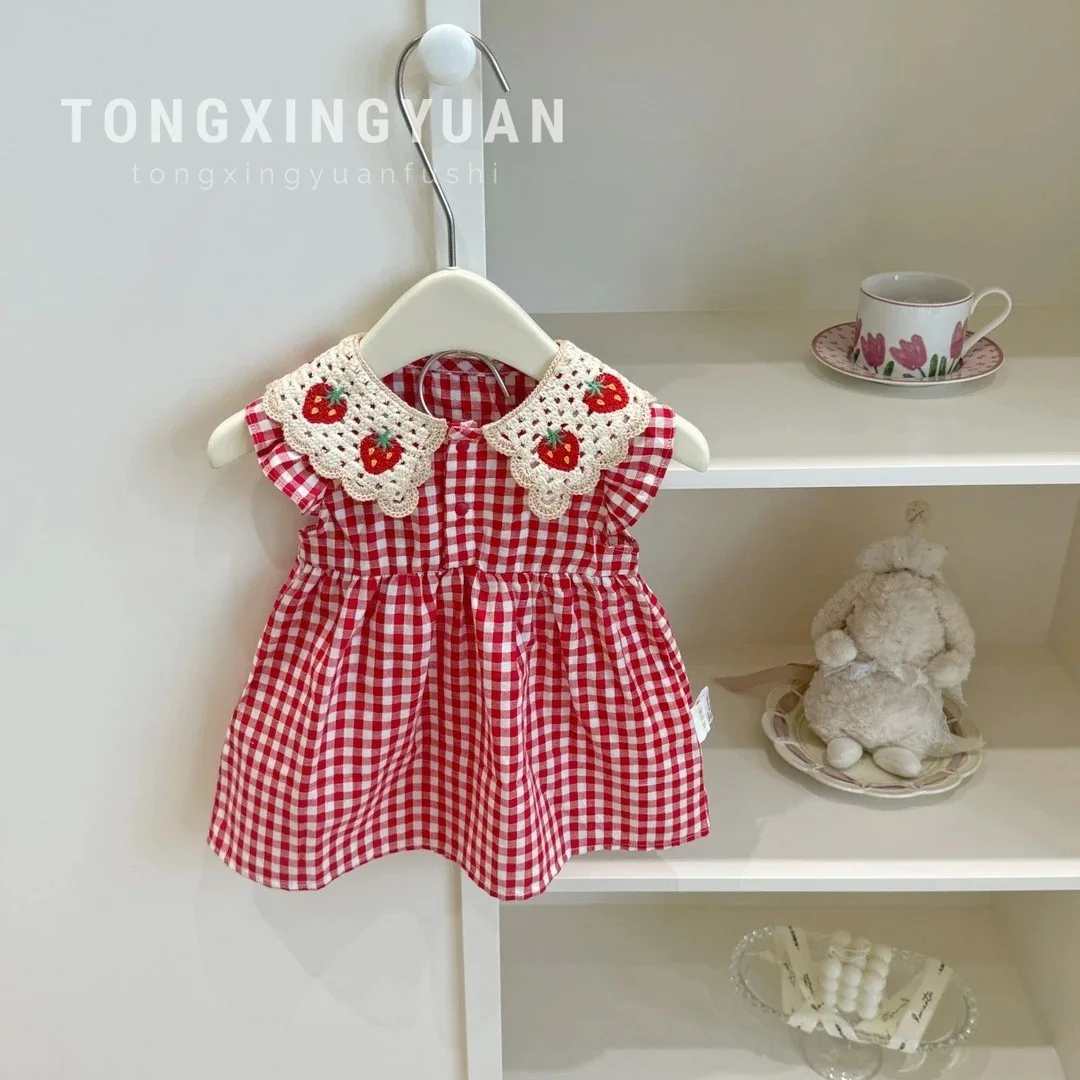 

Children's Plaid Dress 2025 Summer New Baby Korean Version Summer Dress Girls Sleeveless Strawberry Skirt