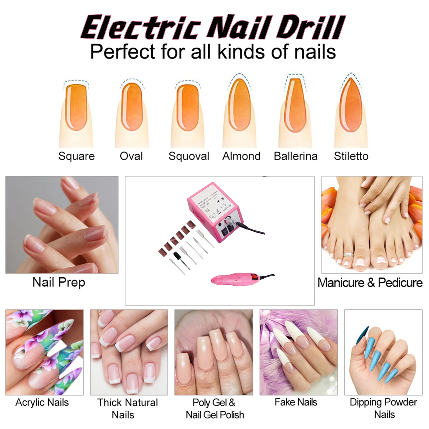 Set di macchine per trapano per unghie Kit di lime per unghie professionali Punte da trapano Strumenti per rimuovere lo smalto gel Frese per manicure Pedicure Unghie acriliche