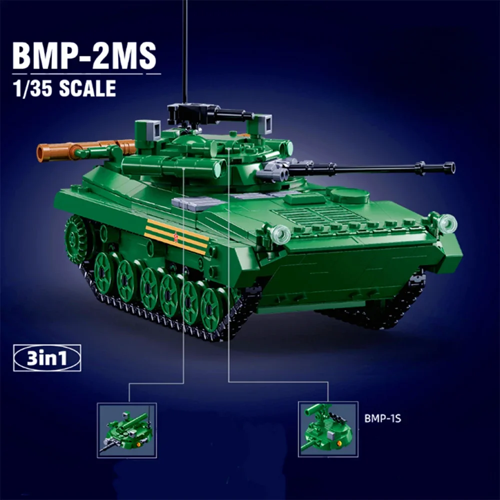 Military War BMP-2 Infantry Fighting Assault Armored Vehicle Battle Tank Army Weapon Building Blocks Model Kits Child Toys Gifts