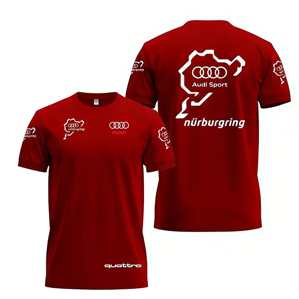 

Мужская летняя футболка с коротким рукавом Audi Quattro Sport Nurburgring 2026, уличная повседневная футболка с графическим принтом, хлопковые топы, гоночный автомобиль, автоспорт