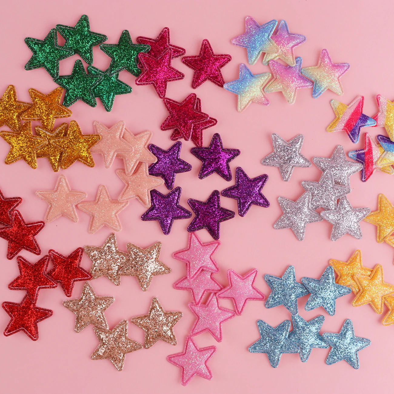 50Pcs 25*25mm Bling Star Glitter Applique Padded Patches for DIY Headwear Decor Clothes Hat Crafts Sewing Supplies