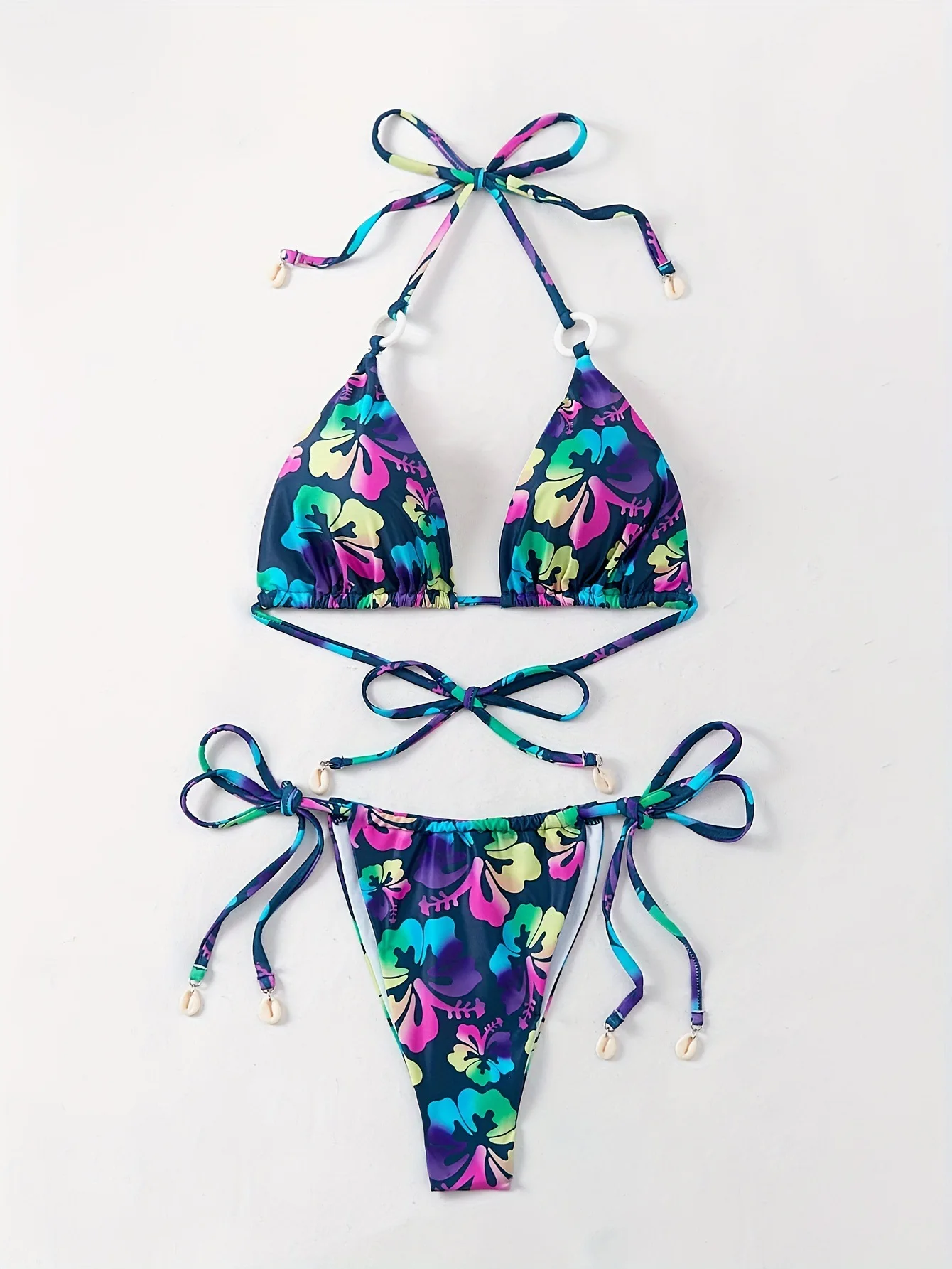 섹시한 꽃 프린트 마이크로 비키니 세트 두 조각 홀터넥 넥타이 문자열 수영복 수영복 수영복 수영복 biquini Tankini