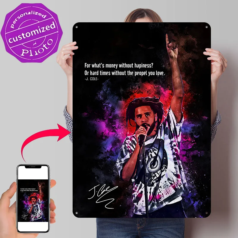 J. Cole Portrait Personalized 3D Textured Metal Poster Wall Art Vintage Tin Signs for Decoration Room Decorating Interior Decor