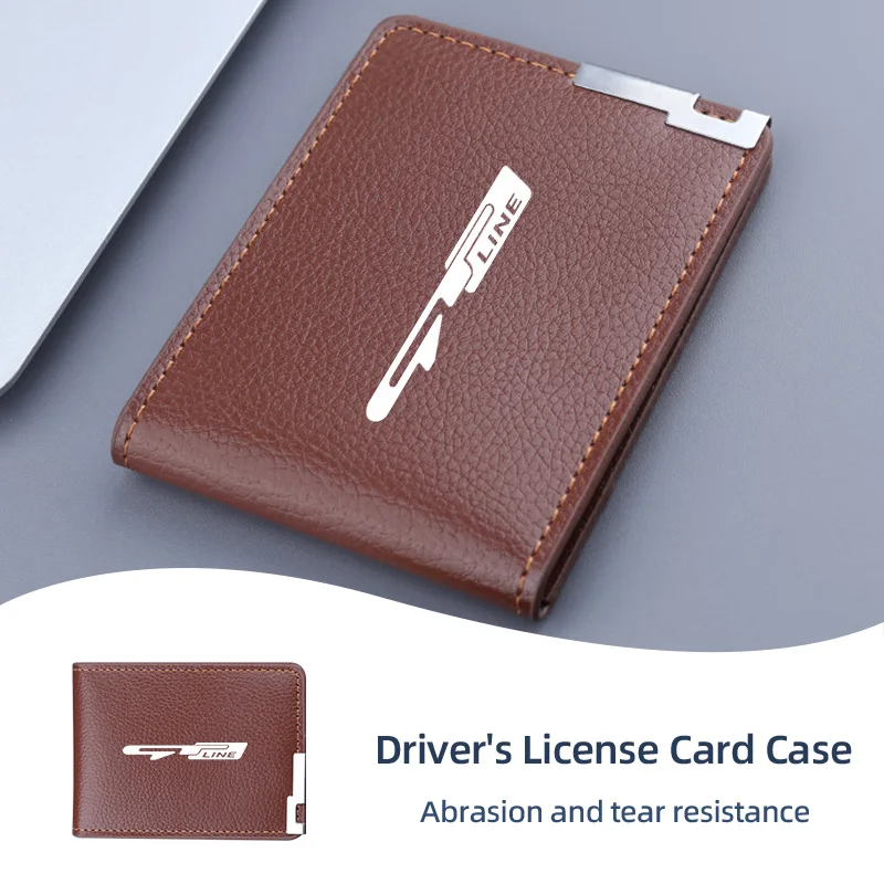 PU Leather Car Credit Card Holder Wallet Coin Purse Auto Accessories For KIA GT Line Forte Seltos K5 Sportage Ceed Soul Cerato
