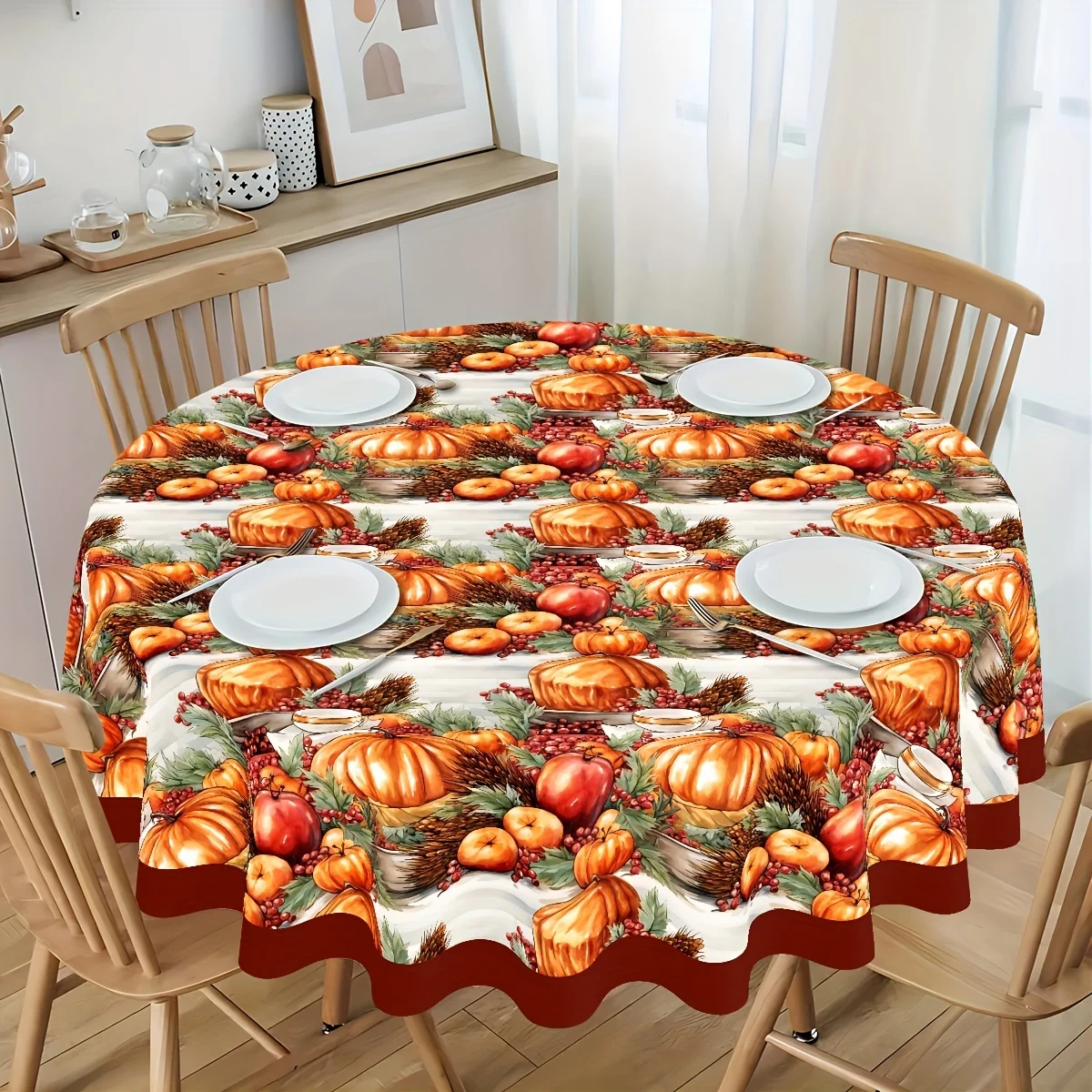 1 piece of Thanksgiving tablecloth - autumn pumpkin round and rectangular tablecloth,autumn pumpkin leaf and fruit tableclothzyc