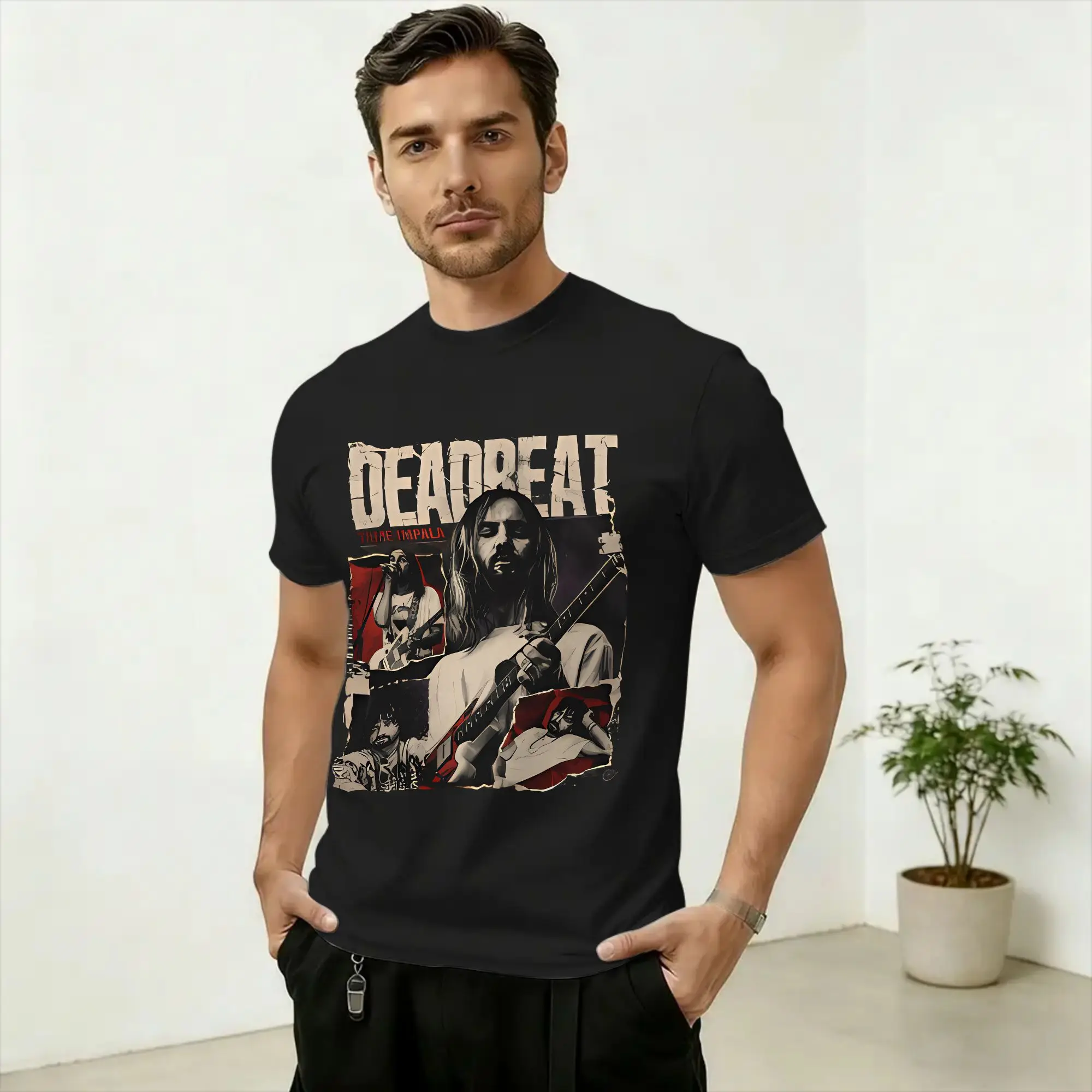 Men T-Shirt Deadbeat Tour Tame Impala Hipster 100% Cotton Tees Short Sleeve  T Shirt Round Neck Tops Birthday Gift