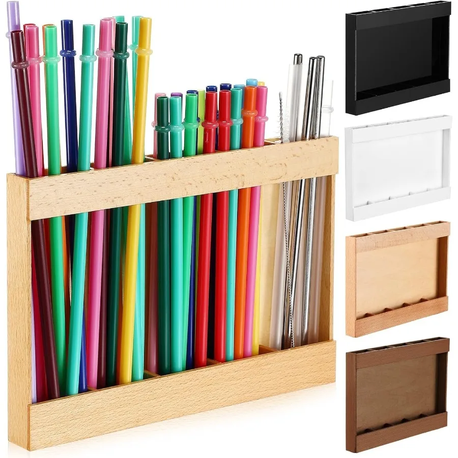 

Деревянный держатель для соломинки с двусторонней клейкой лентой, органайзер для соломинки для шкафа, многоразовый контейнер для хранения стакана для