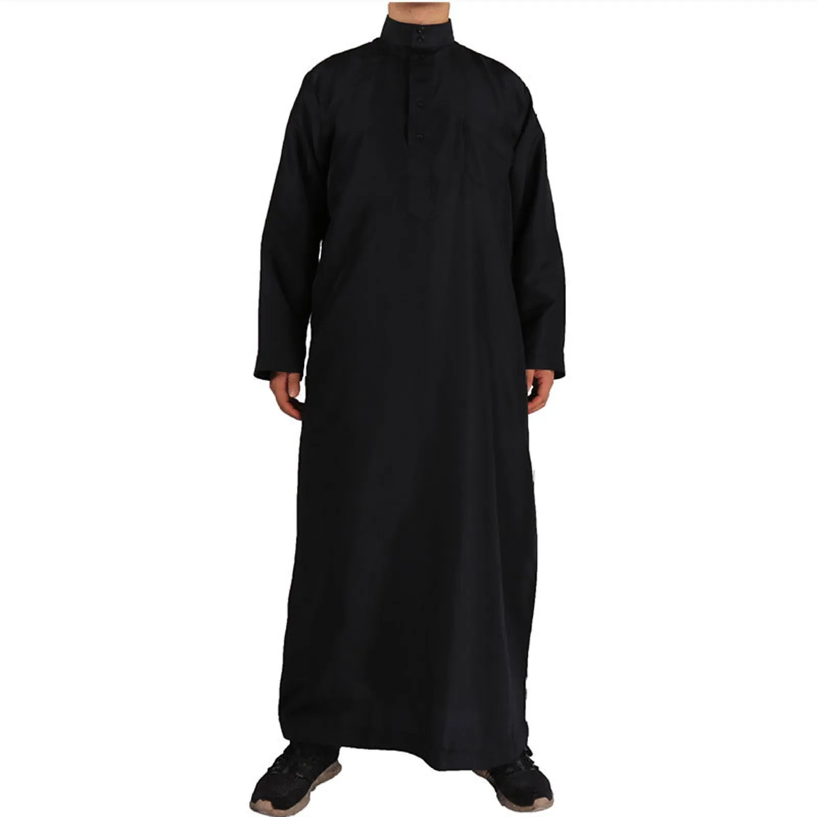 Jubba Thobe musulmán de cuello alto para hombre, bata larga informal, sólida, con bolsillo, manga larga, Arabia Saudita, caftán paquistaní