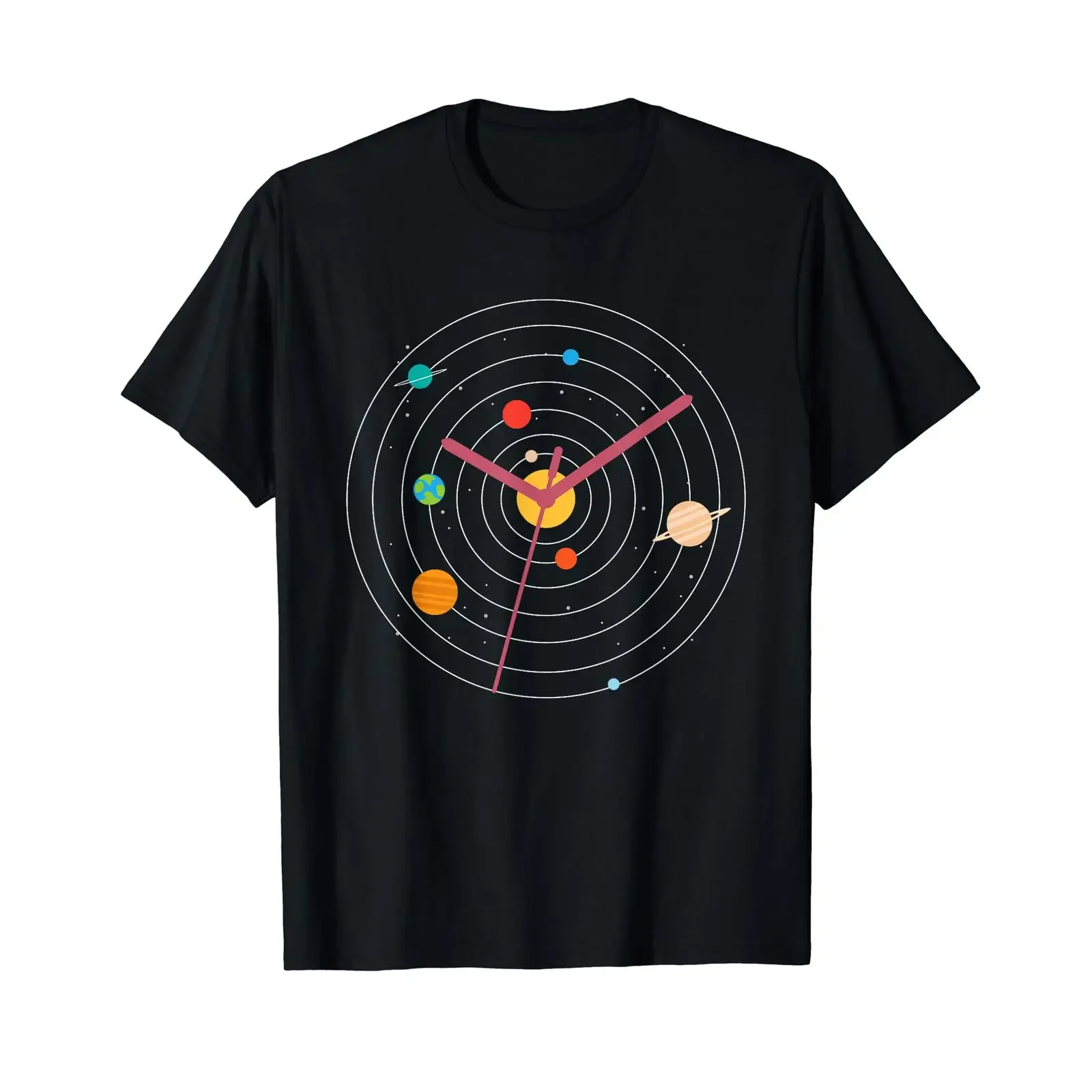 Milky Way Planet Clock Galaxy Universe for Astronomy Lovers T Shirt vintage Washed Casual graphic designer clothes Slightly