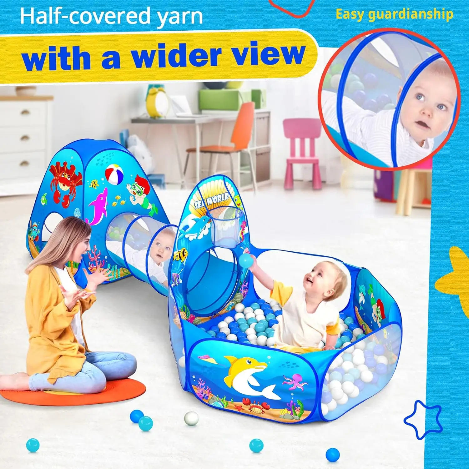 Poissons à balles pour enfants, 3 pièces, avec tente de jeu pour enfants, Tunnel pour bébés, maison de jeu intérieure/extérieure Pop-Up pour enfants, jouet pour garçons