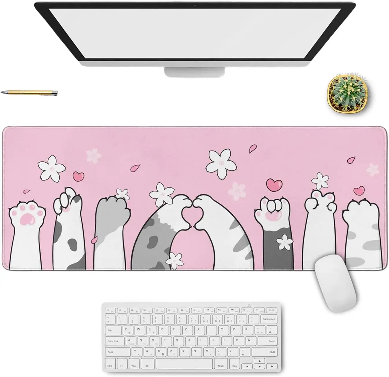 

Cute Funny Cat Paw Gaming Mouse Pad Non-Slip Rubber Mouse Pad with Stitched Edges Waterproof Mouse Mat for Office 31.5" x11.8"