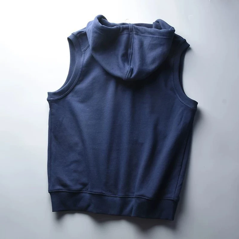 Men Plus Size Hooded Sleeveless Sweatshirt Vest American Retro Zip Up Hoodie Tank Top Summer Loose Waistcoat Solid simple clothe