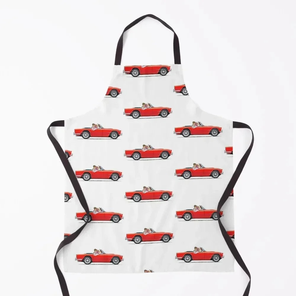 

RHD Signal Red TR4a with wire wheels Apron Men's Kitchen Household Items Useful waterproof for women Nursing Apron