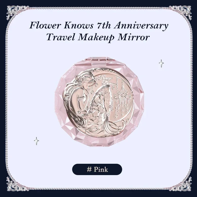 

Flower Knows 7th Anniversary Travel Makeup Mirror Rare Beauty Crystal Pink Moonlight Mermaid