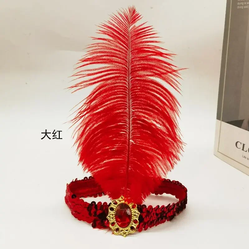 

Ostrich hairy head with sequined feathers head wearing diamond headband performance head wearing Indian adult children headband