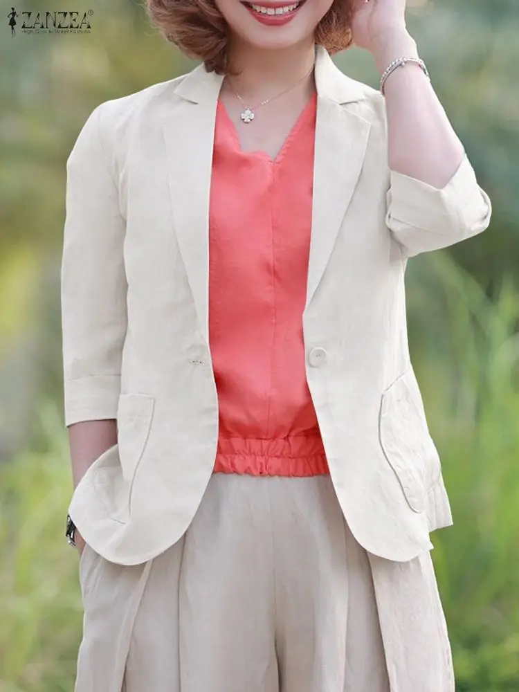 

ZANZEA Элегантный офисный женский пиджак, женский повседневный пиджак с рукавами 3/4, модный пиджак, осенний однотонный пиджак с карманами, 2024, свободные рубашки