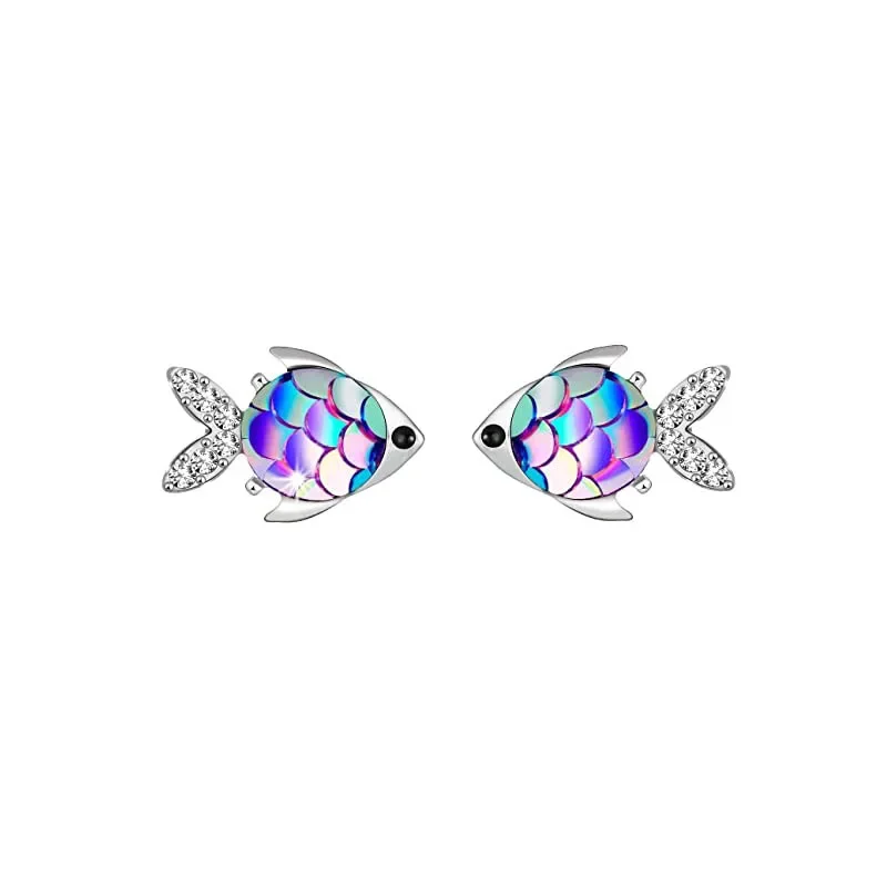 Xingyunday Cute Unicorn Rainbow Stud Earrings for Kids Girls Colorful Zircon Animal Ear Stud Fashion Silver Color Jewelry Gifts