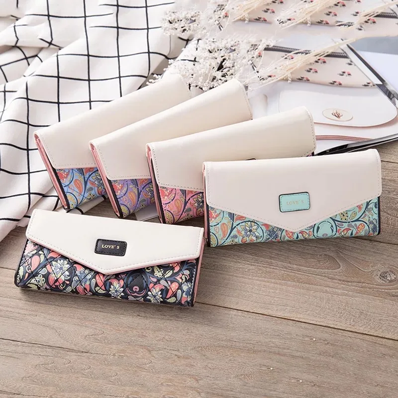 Women's Long Wallet Creative Pastoral Floral Clutch Large Capacity Hasp Coin Purse Multi Card Holder Organizer Luxury Money Bag