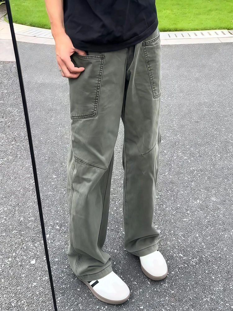 

American High Street Vibe Men's Workwear Jeans Straight Leg Narrow Version Spring Autumn Trendy Brand Casual Pants