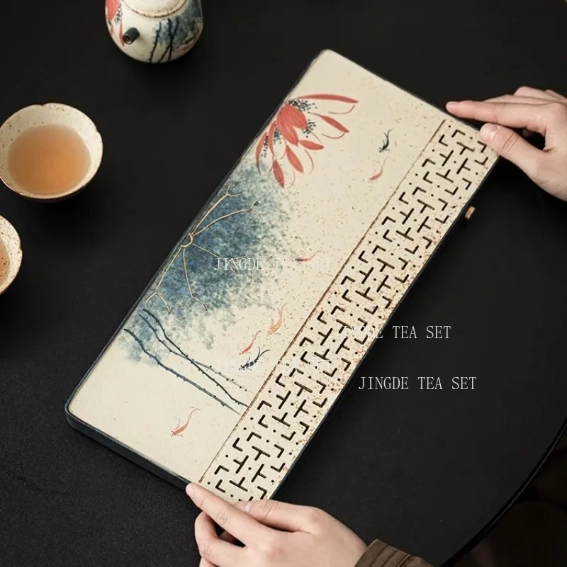Lotus Koi Tea Plate Rectangular Large Tea Tray Dry Foam Table Kung Fu Teaset Tray Drinkable Tray Tea Ceremony Accessories