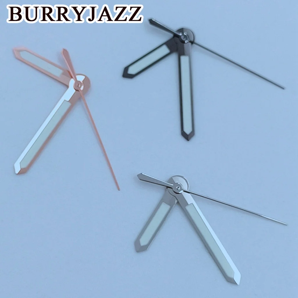 BURRYJAZZ 실버 골드 로즈 골드 건, 그린 야광 시계 손잡이, NH35, NH36, NH38, 7S26, 7S36, 4R35, 4R36