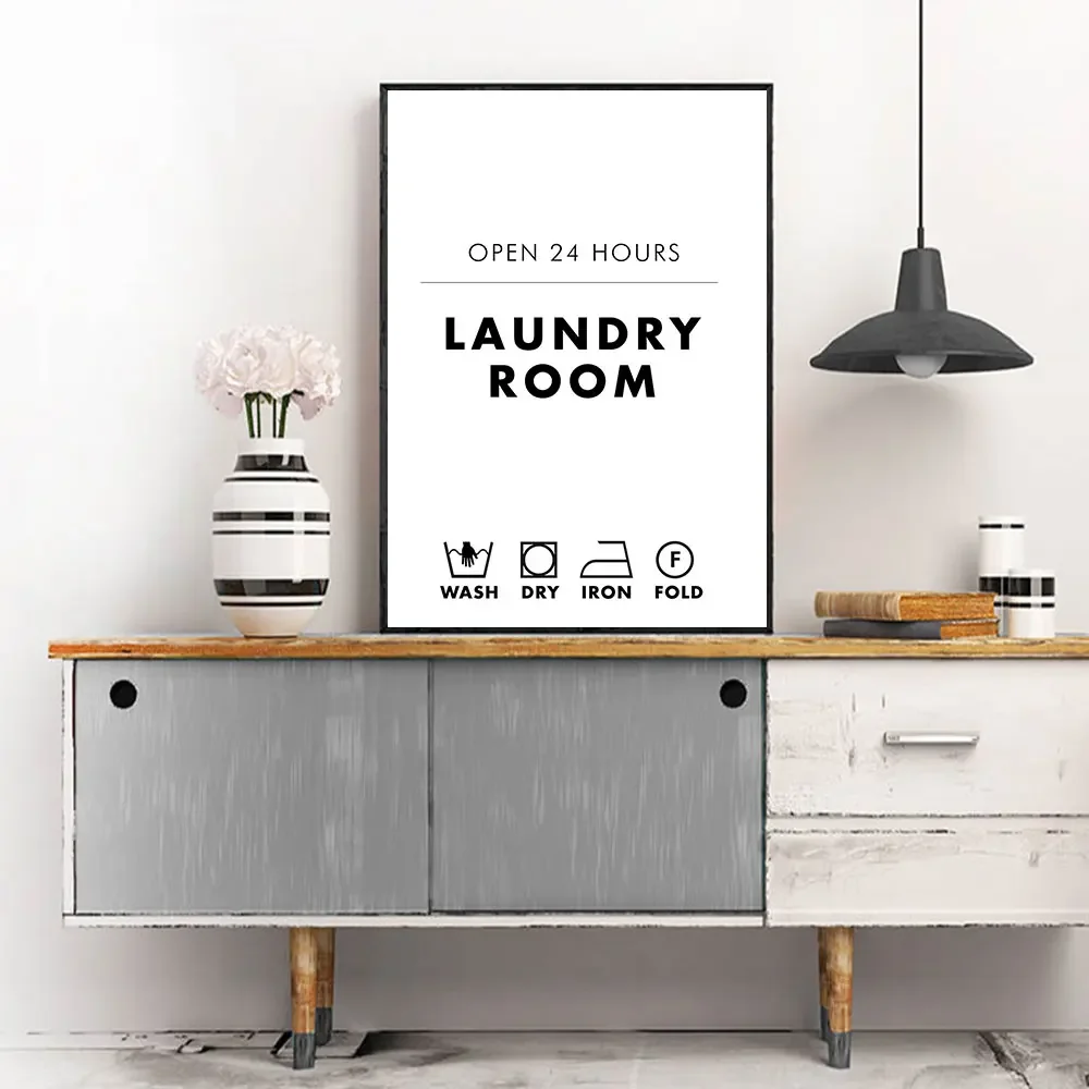 Laundry Guide Poster Minimalist Canvas Painting Retro Washing Machine Art Print Black White Photography Wall Picture Home Decor