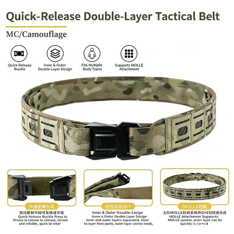 2 Inch RS Viper Laser Cut Quick Release MOLLE Battle Belt Dual Inner Outer Layer Tactical Waist Belt