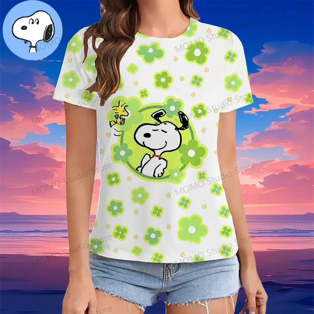 Snoopy Summer Short Sleeve 100-6XL Girls T-Shirt 3-14 Kawaii Street Y2K Clothing O Neck 2024 Fashion Casual Clothing Tops